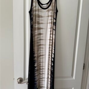 Calvin Klein Black and Cream Tie-Dye Maxi Tank Dress
